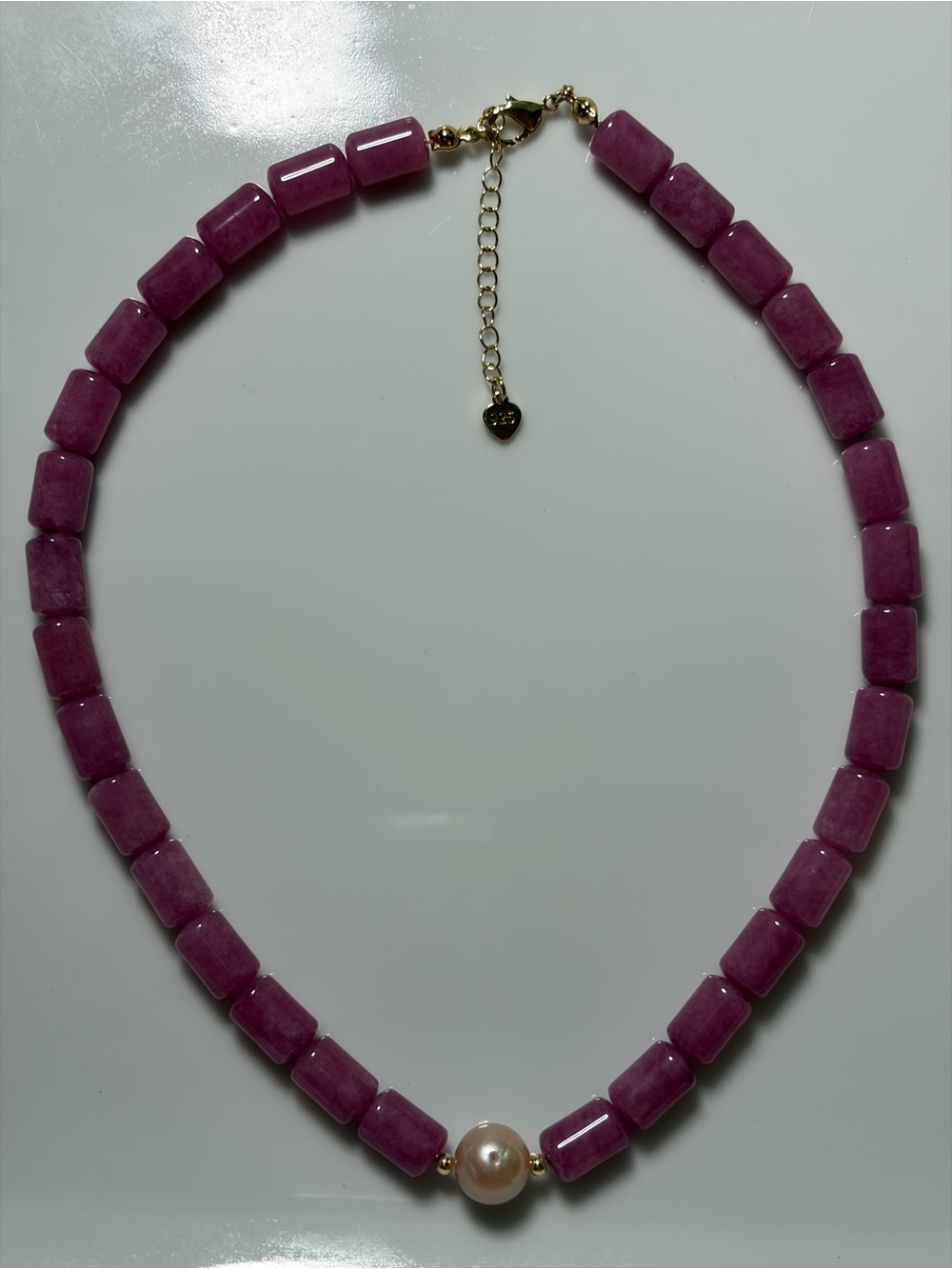 S925/Corales Light Purple Stone Necklace with Edison Pearl Centerpiece